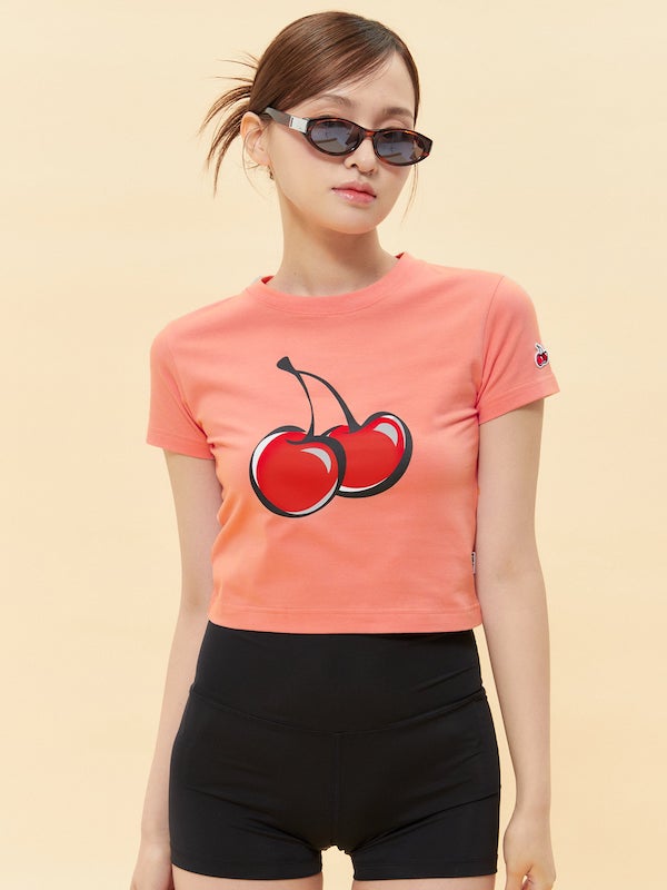 【Big Cherry Tokyo Collection】シグネチャービックチェリークロップTシャツ【ライトオレンジ】