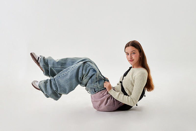 チェリーガーメントウォッシングワイドフィットデニム【ブラウンカーキ】