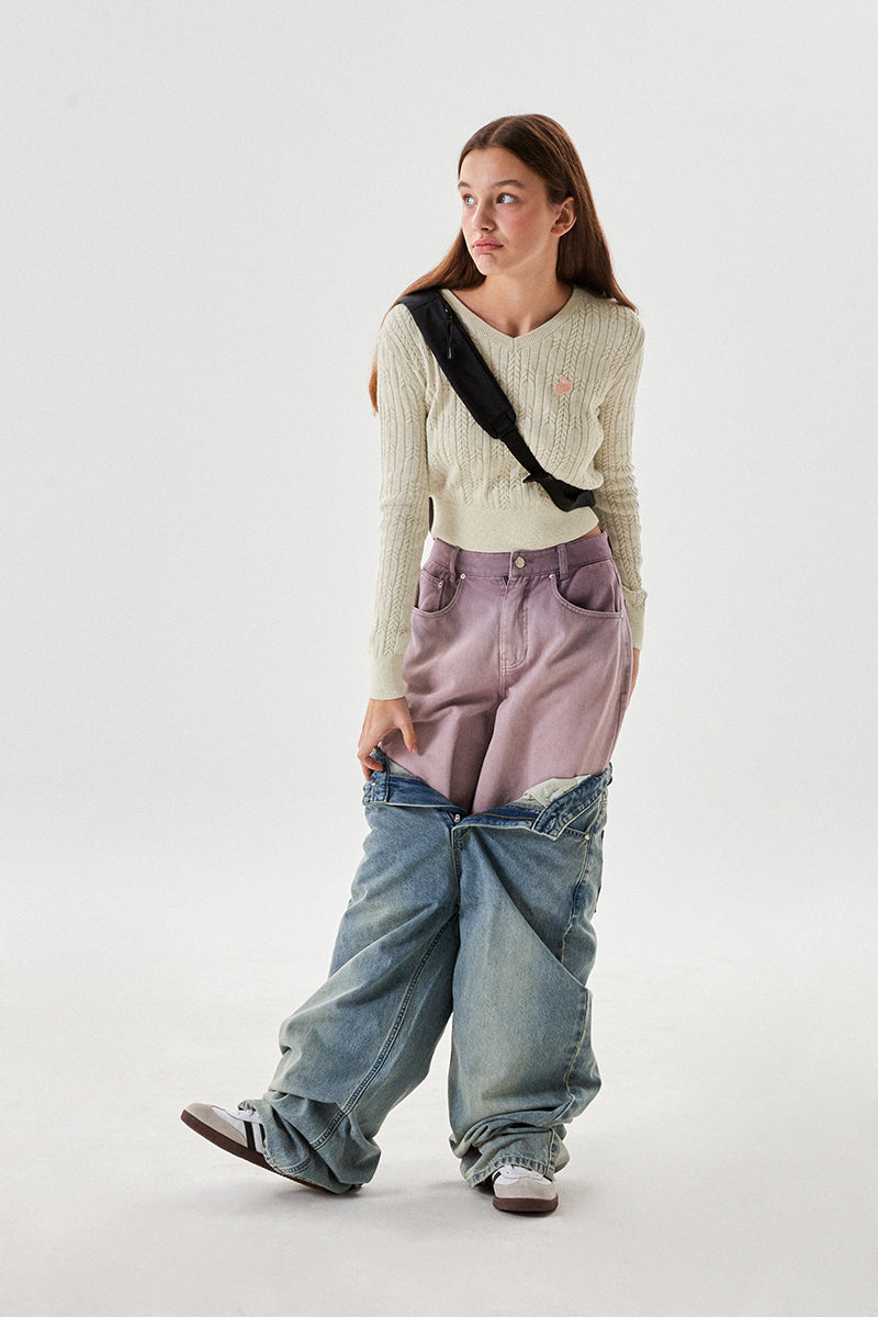 チェリーガーメントウォッシングワイドフィットデニム【ブラウンカーキ】