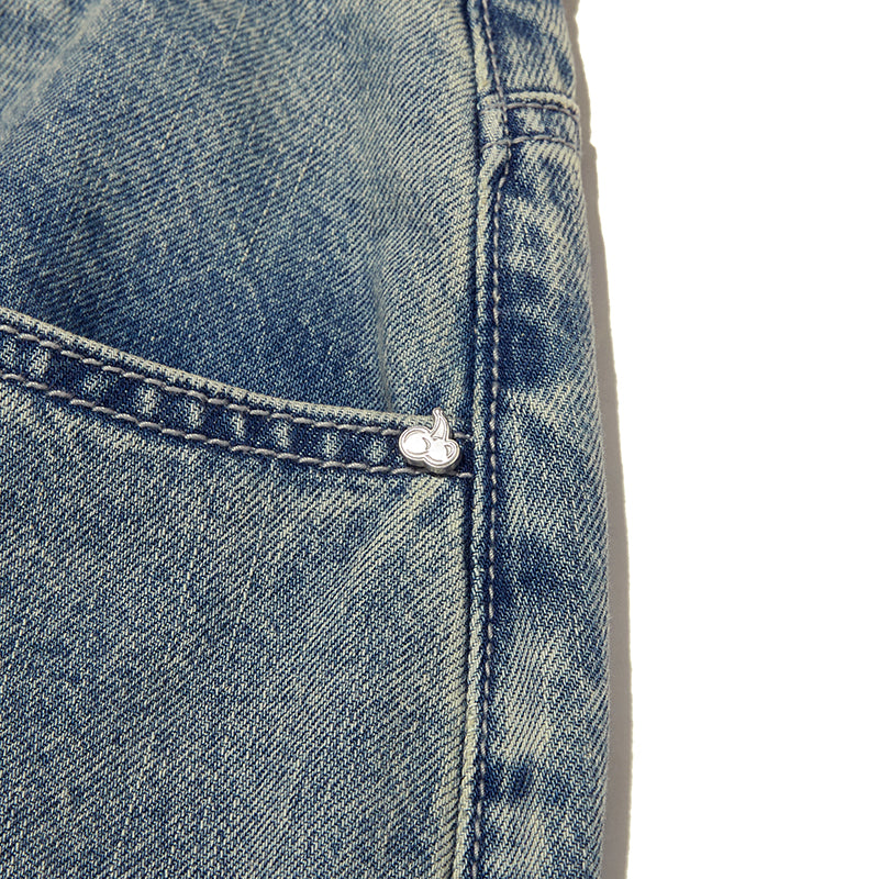 チェリーガーメントウォッシングワイドフィットデニム【ブラウンカーキ】