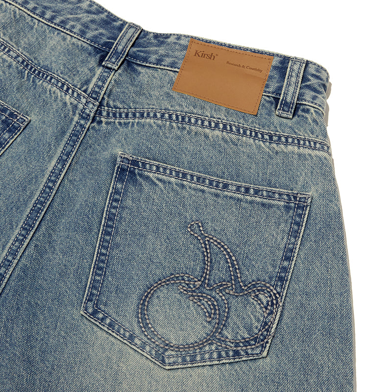 チェリーガーメントウォッシングワイドフィットデニム【ブラウンカーキ】