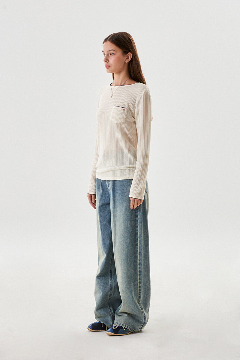 チェリーガーメントウォッシングワイドフィットデニム【ブラウンカーキ】