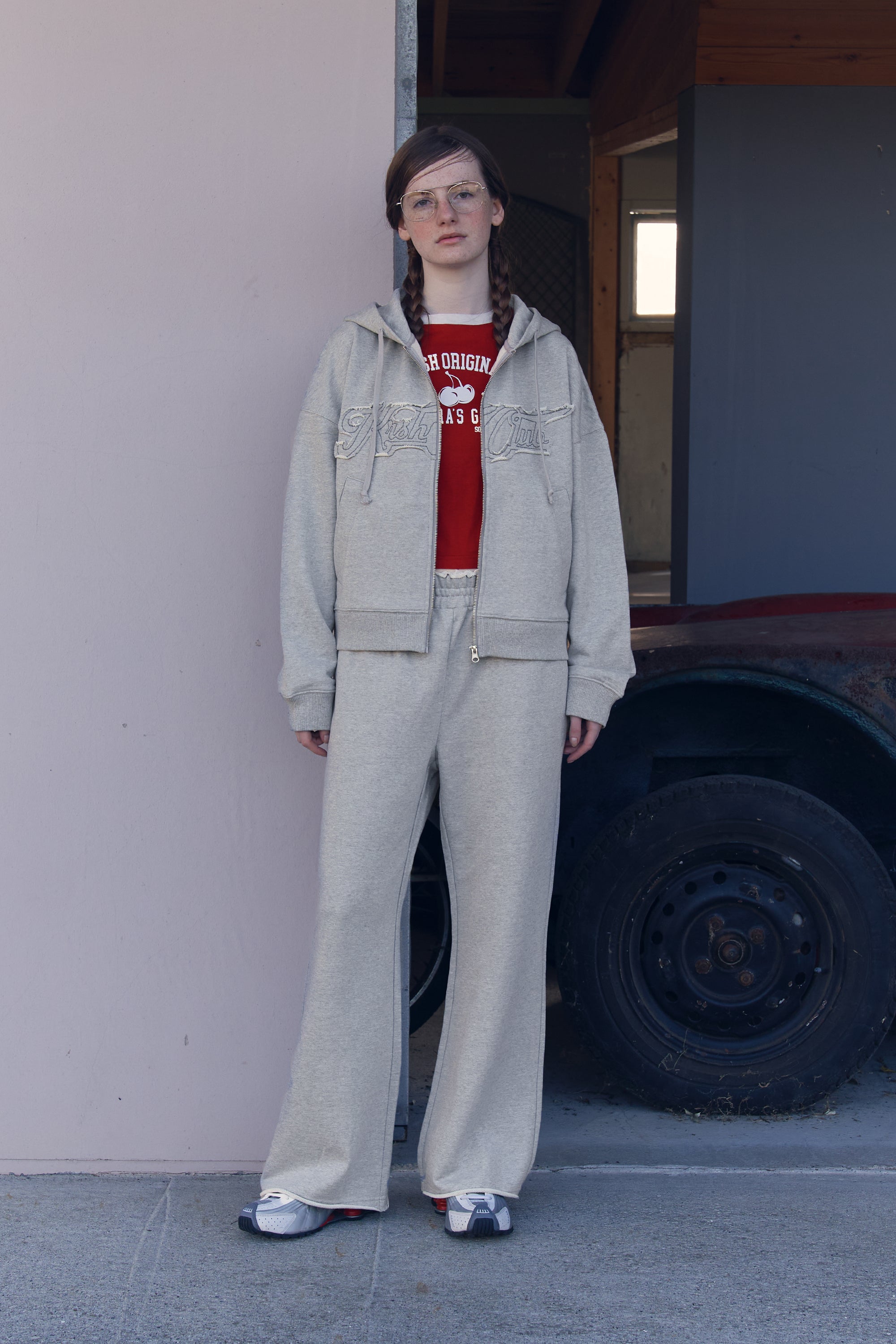 アップリケジャージパンツ【メランジグレー】