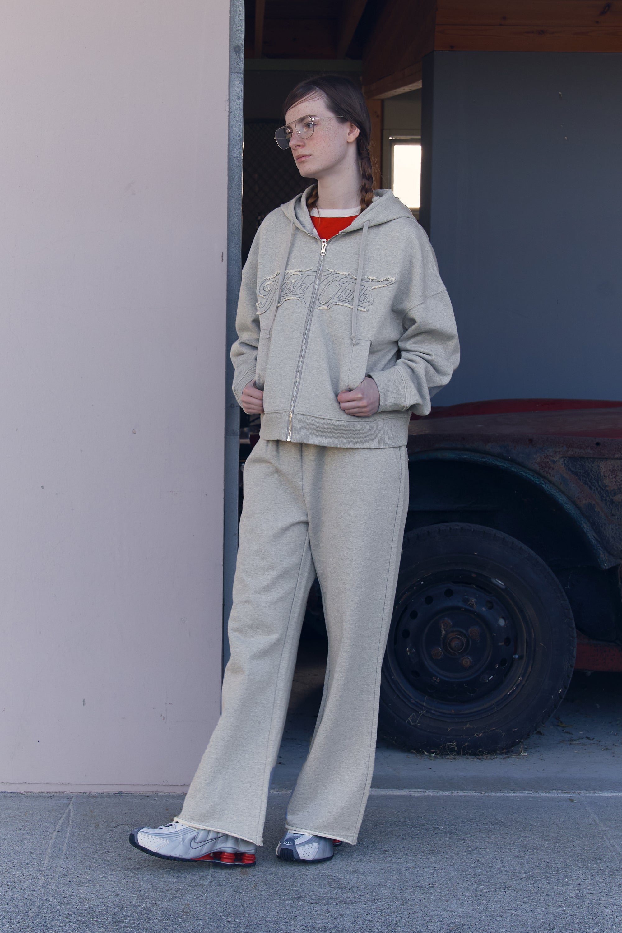 アップリケジャージパンツ【メランジグレー】