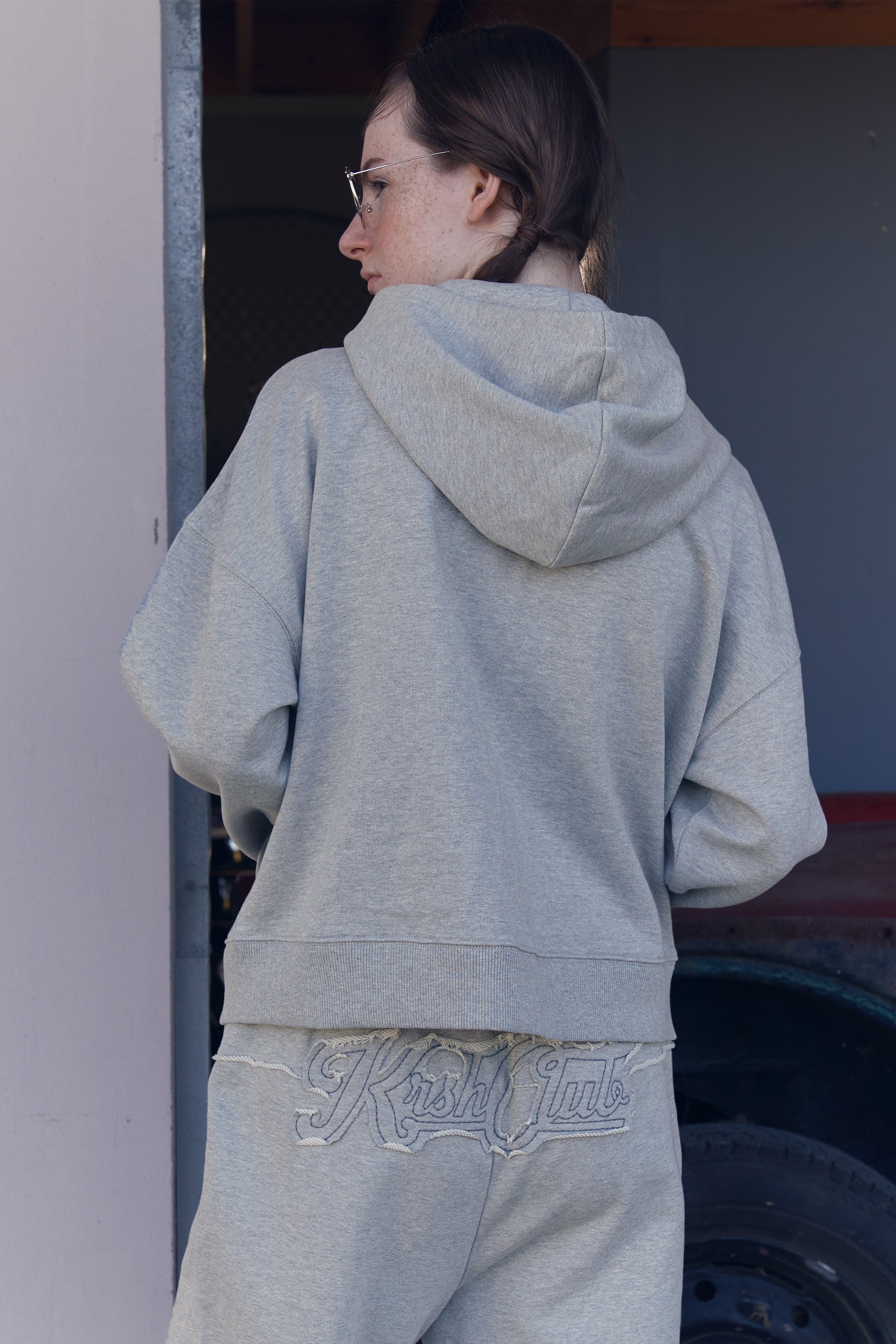 アップリケジャージパンツ【メランジグレー】