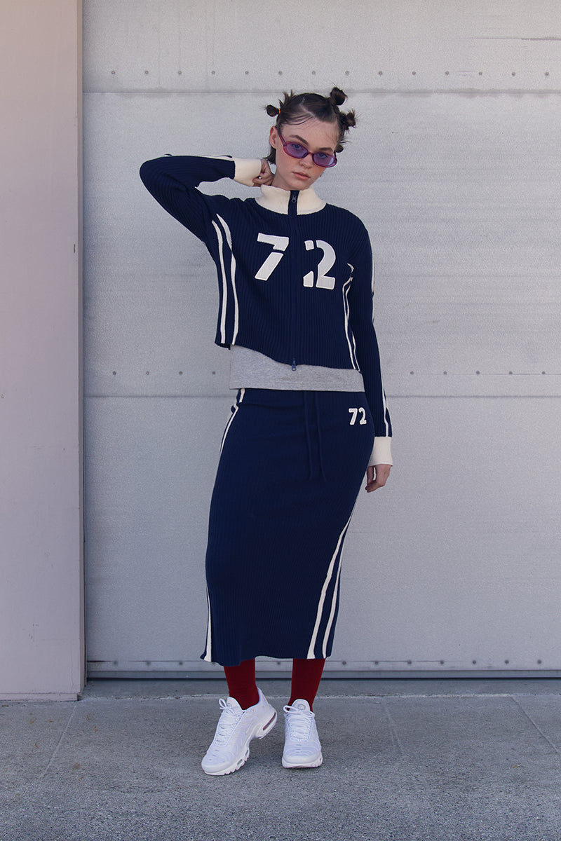 ラインポイントニットロングスカート【ネイビー】