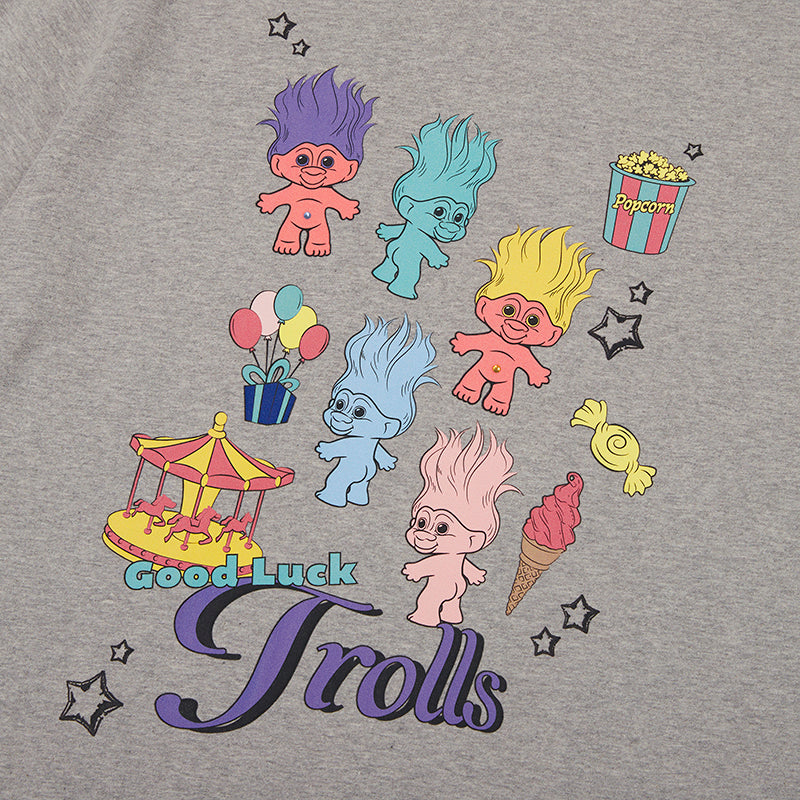 トロールグラフィックルーズフィットTシャツ【メランジグレー】