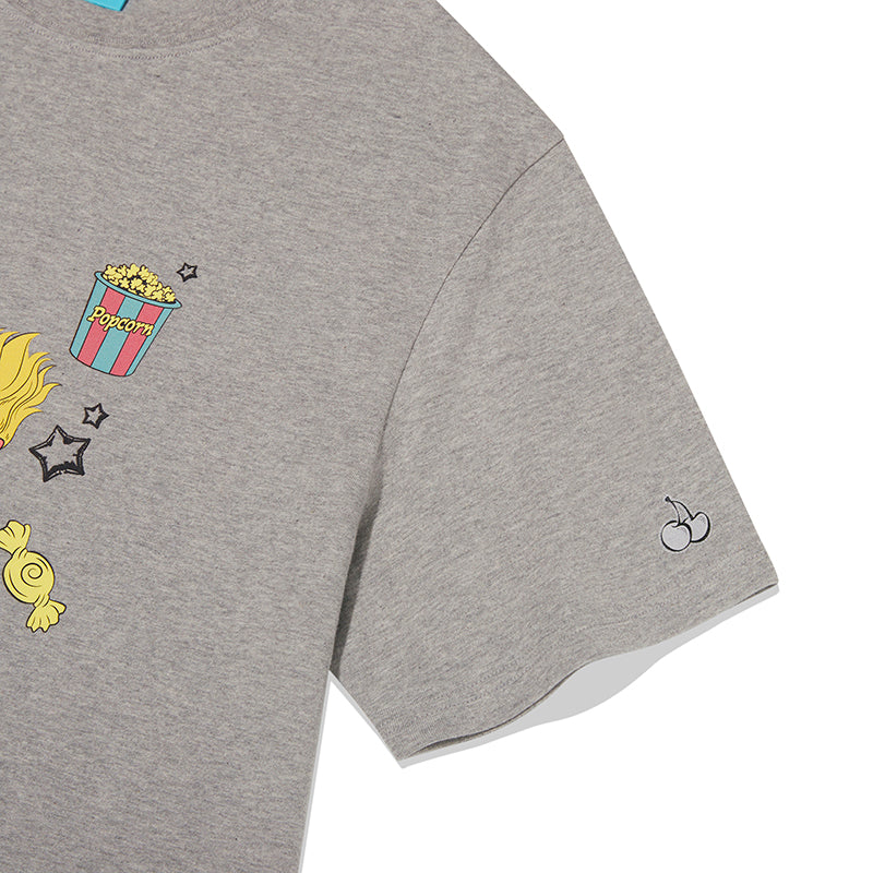 トロールグラフィックルーズフィットTシャツ【メランジグレー】