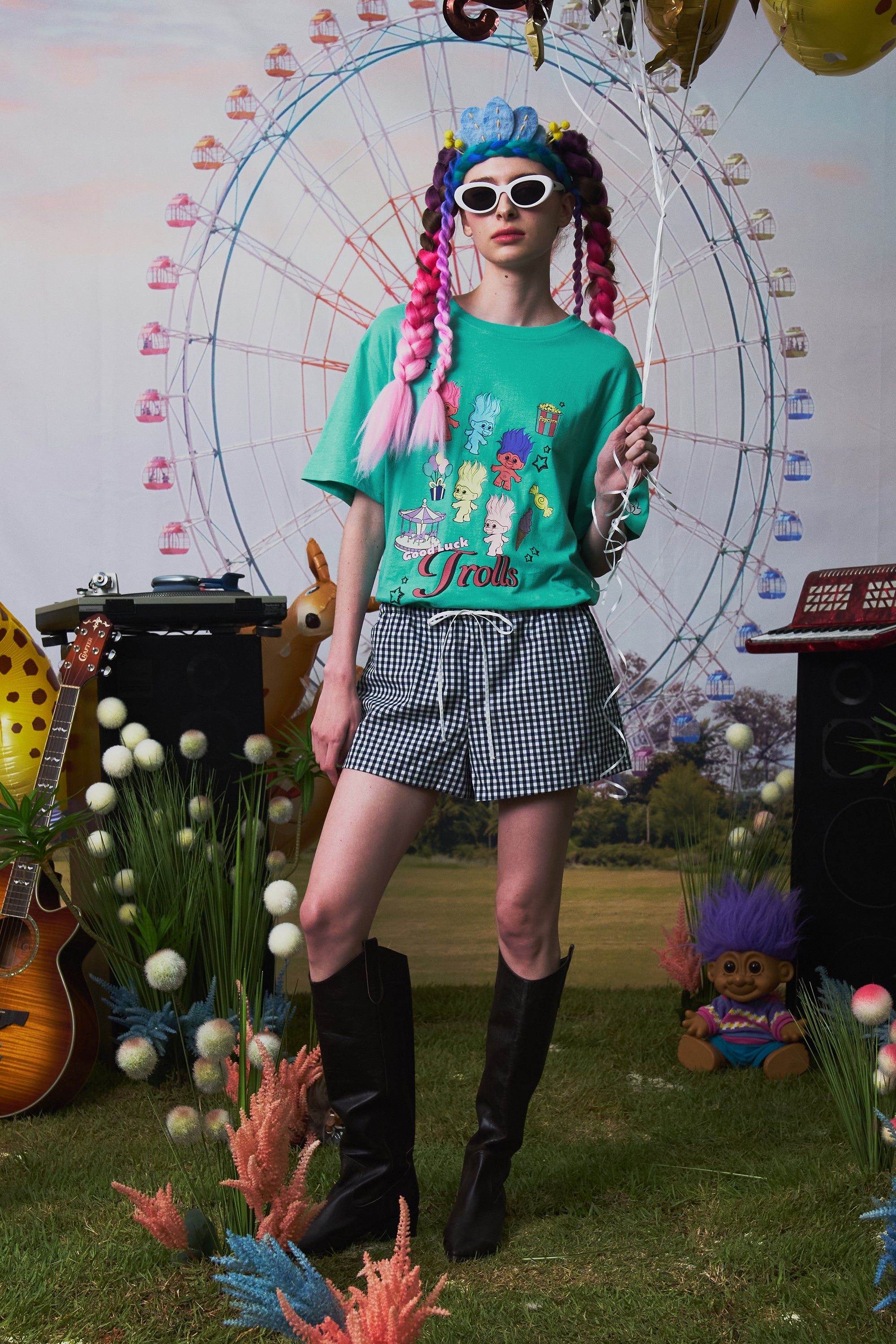 トロールグラフィックルーズフィットTシャツ【メランジグレー】