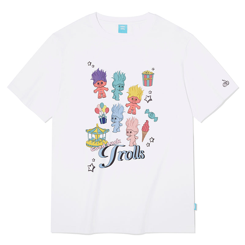 トロールグラフィックルーズフィットTシャツ【メランジグレー】