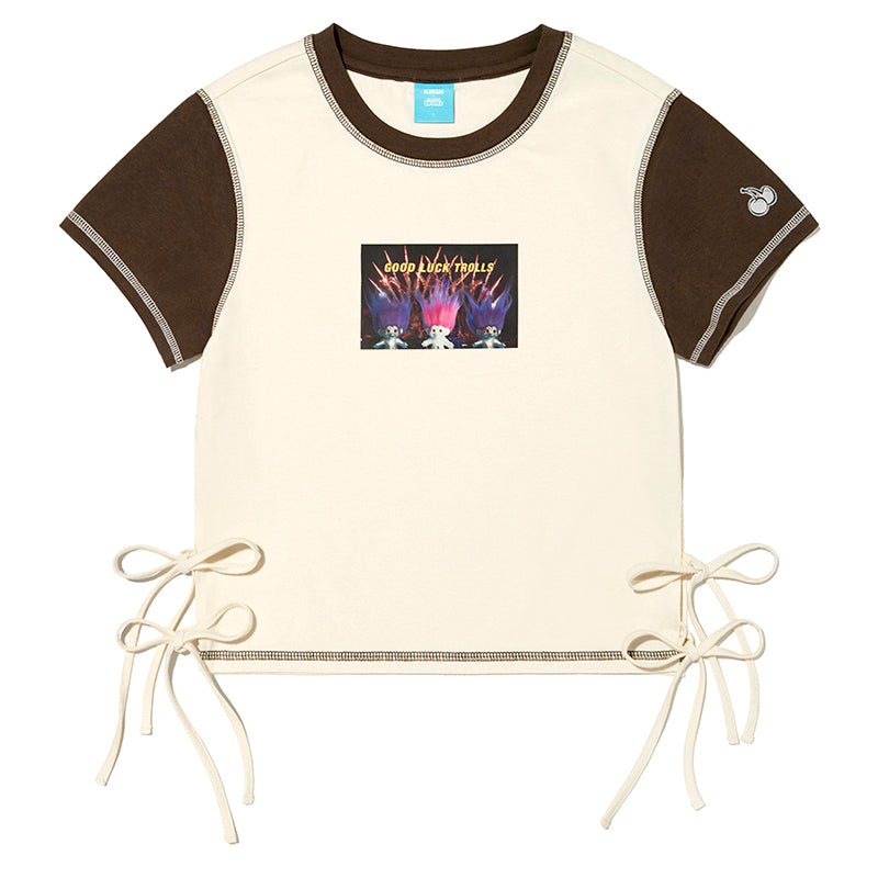 トロールカラーブロックスリムフィットTシャツ【アイボリー】