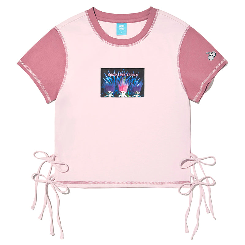 トロールカラーブロックスリムフィットTシャツ【アイボリー】