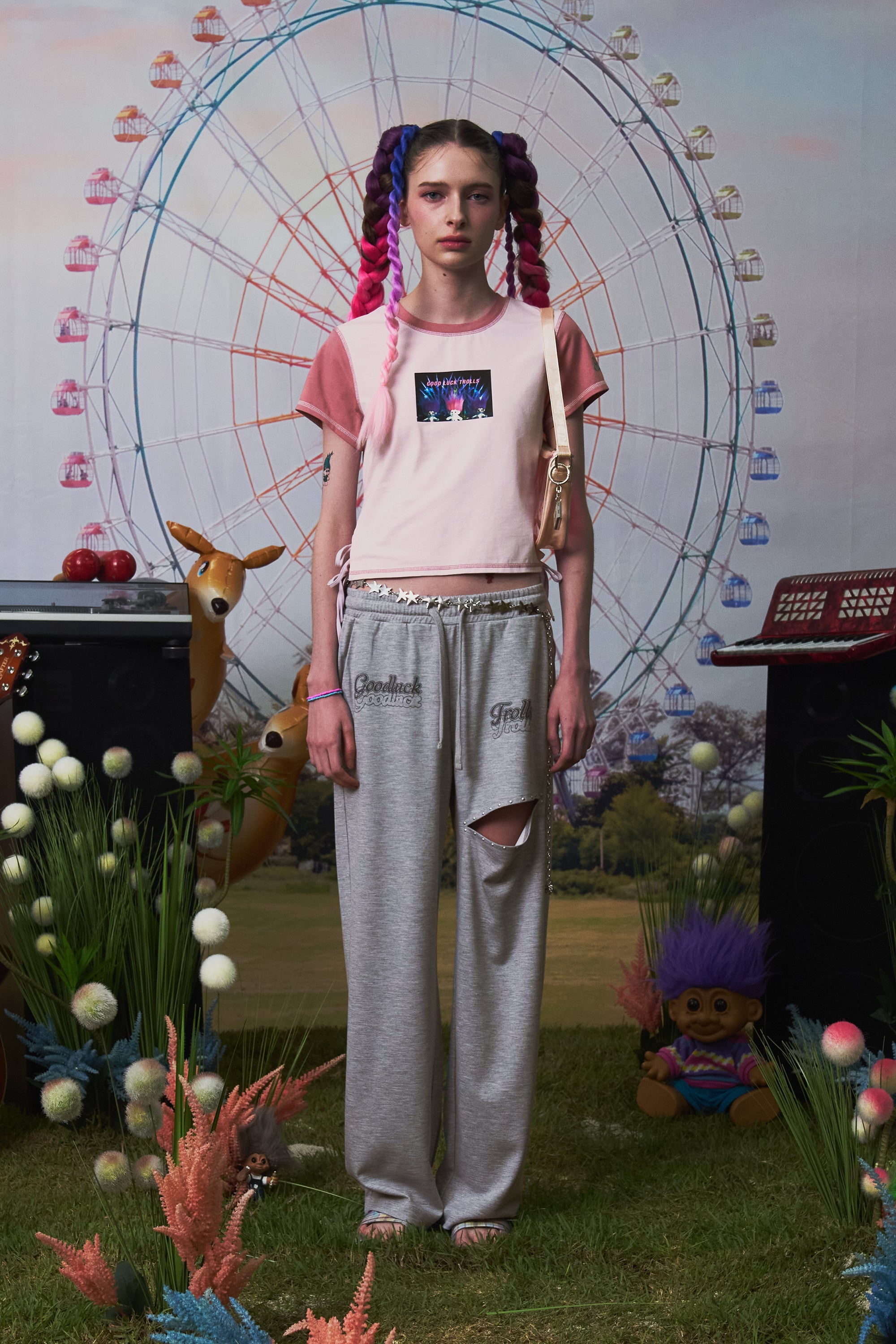 トロールカラーブロックスリムフィットTシャツ【アイボリー】