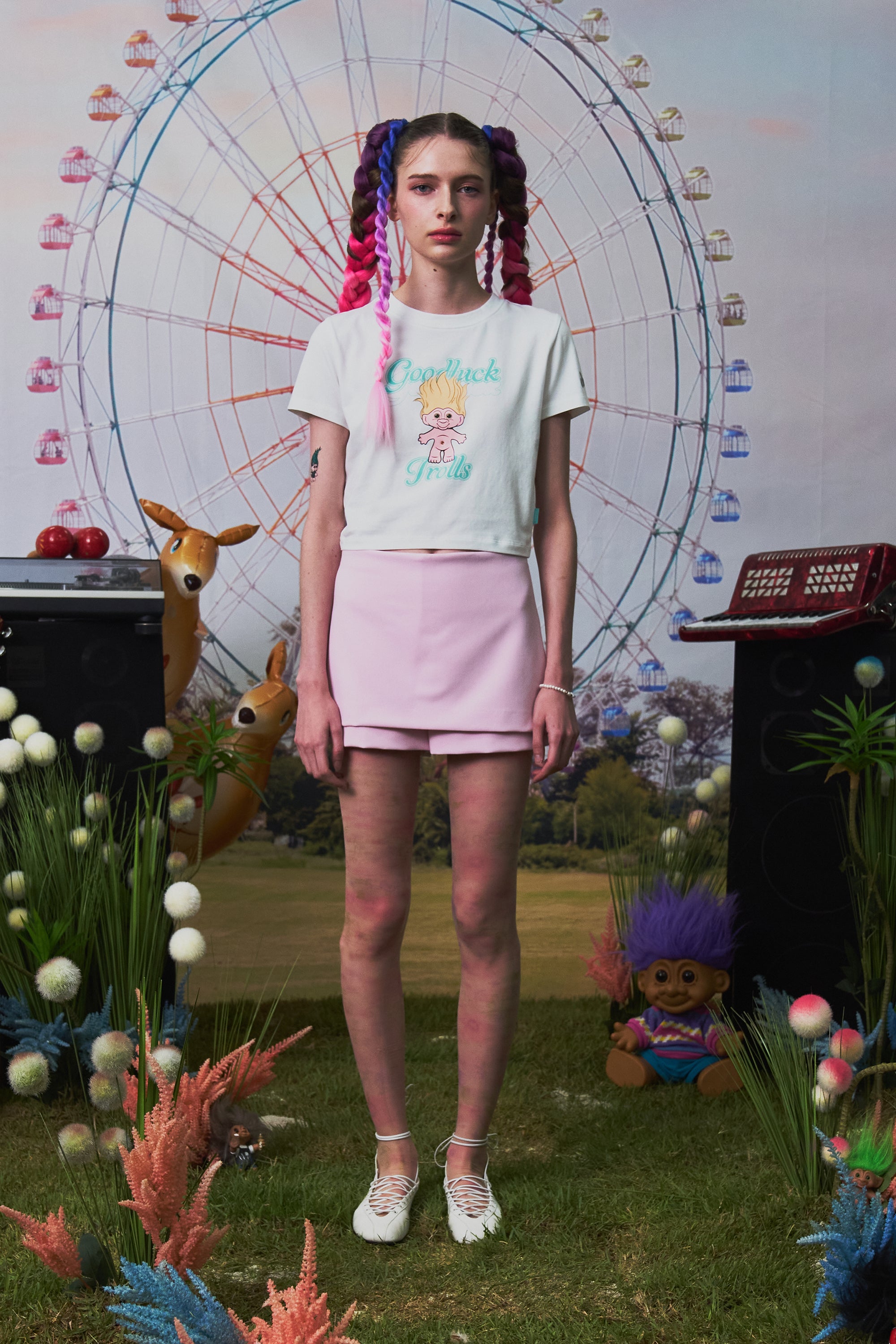 トロールグラフィッククロップTシャツ【メランジグレー】