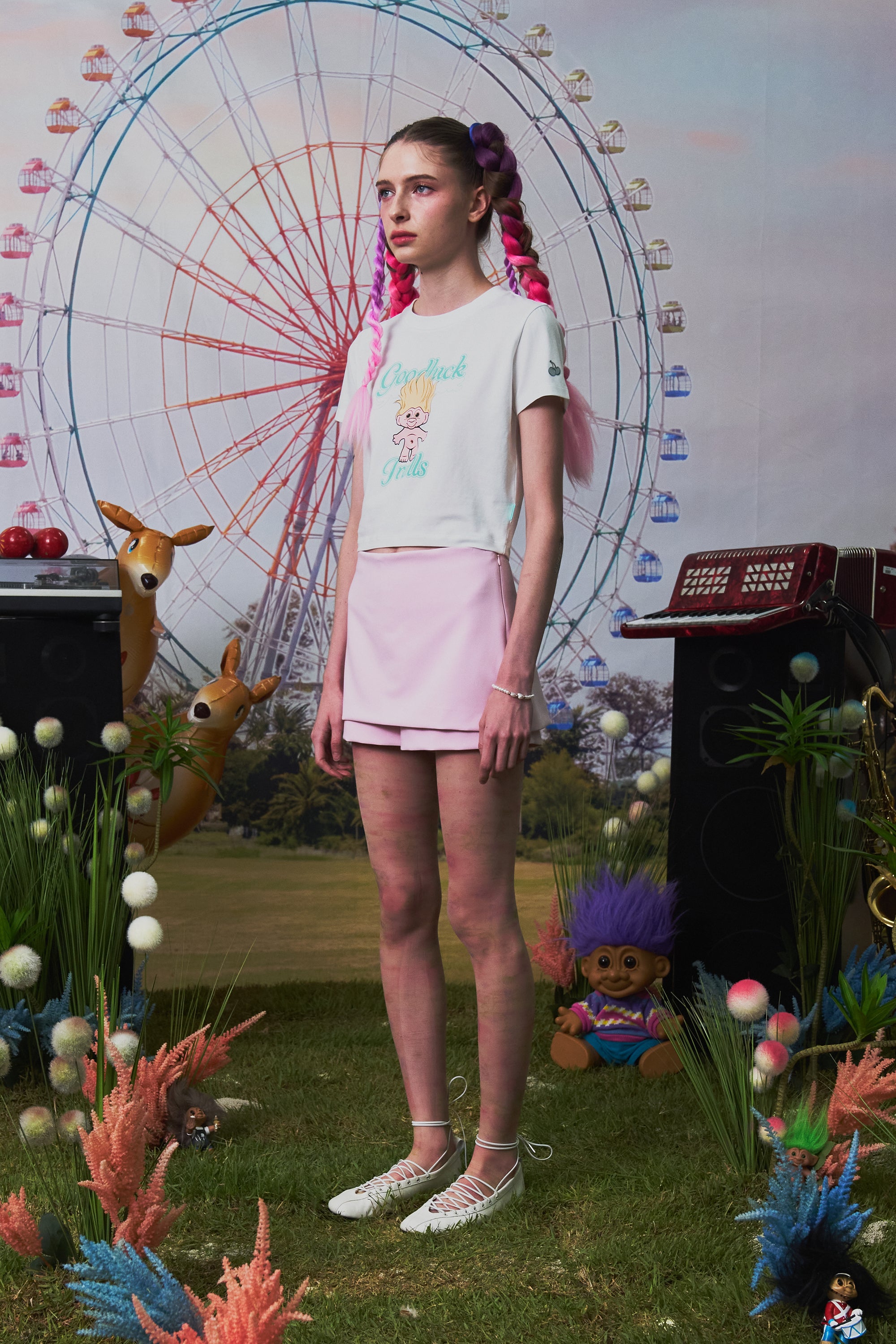 トロールグラフィッククロップTシャツ【メランジグレー】
