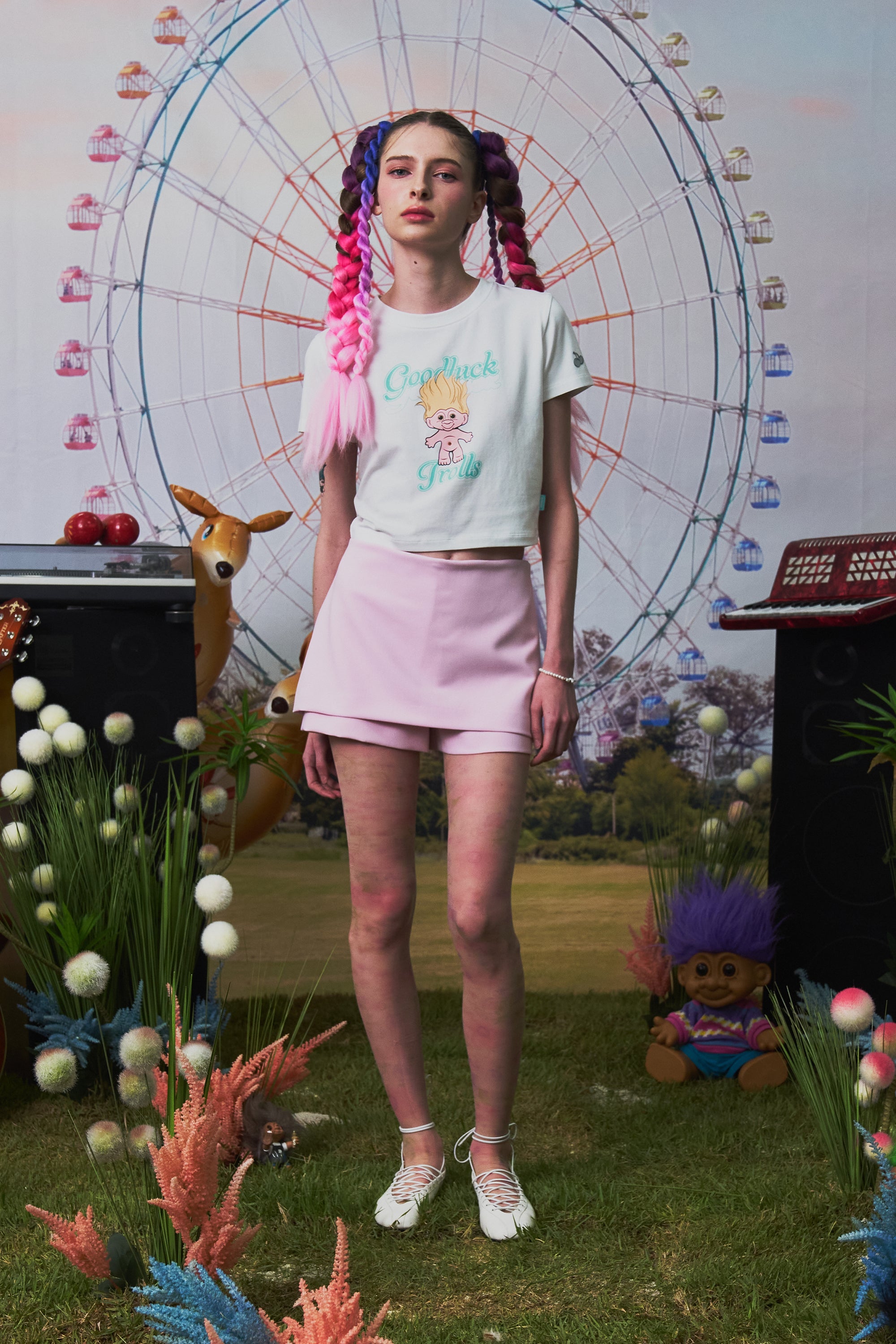 トロールグラフィッククロップTシャツ【メランジグレー】