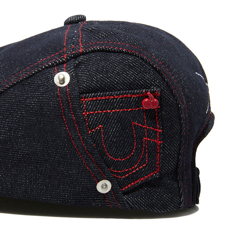 KIRSH X TRUERELIGION ステッチポイントデニム ハンチングキャップ【レッド】