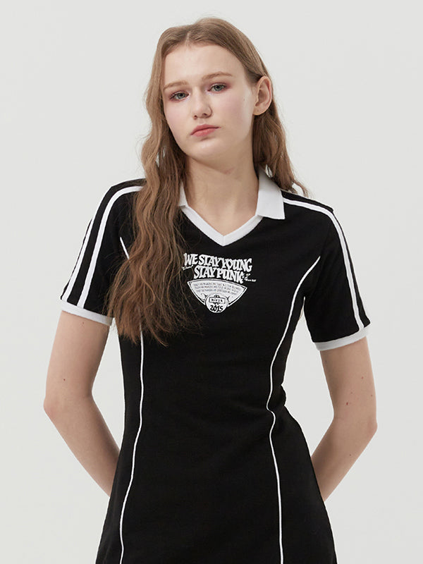 オープンカラースポーティドレス【ブラック】