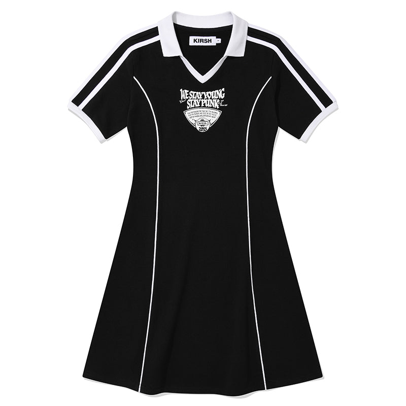 オープンカラースポーティドレス【ブラック】