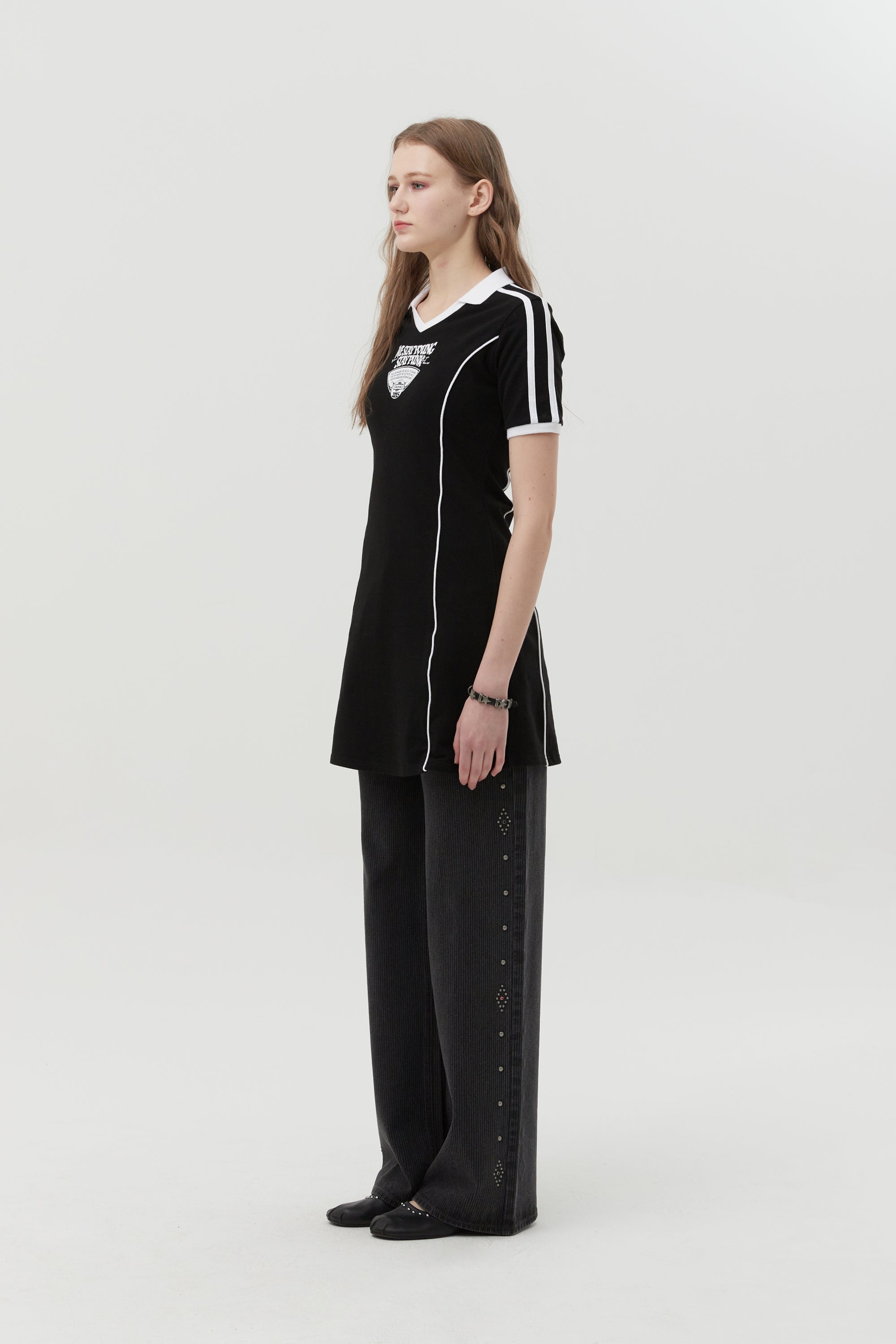 オープンカラースポーティドレス【ブラック】