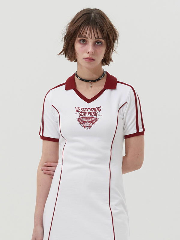 オープンカラースポーティドレス【ホワイト】