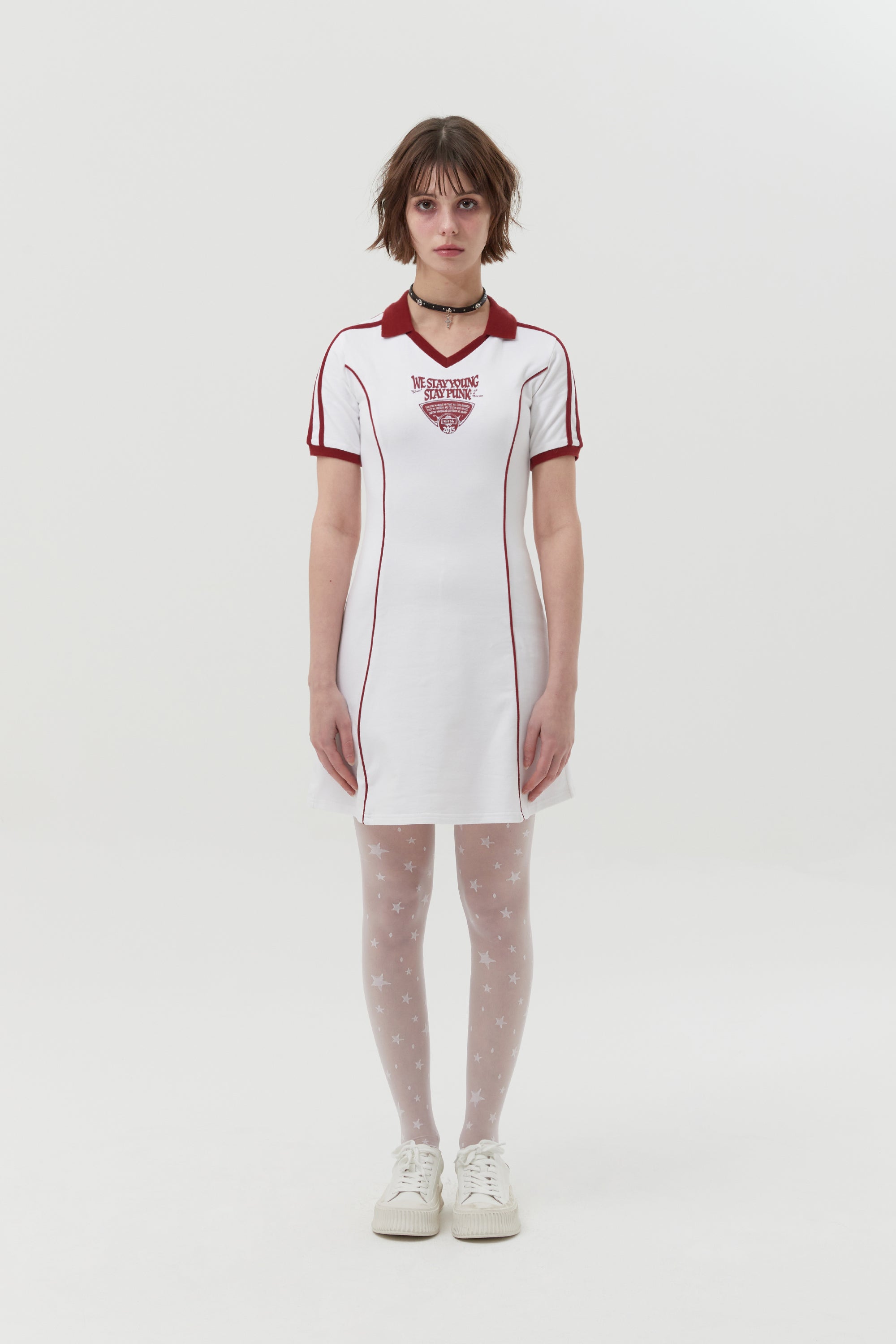 オープンカラースポーティドレス【ホワイト】