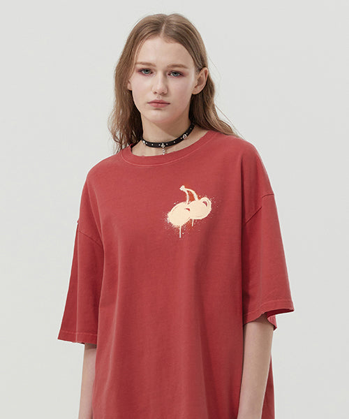 メルティングチェリーピグメントウォッシングTシャツ【チャコール】