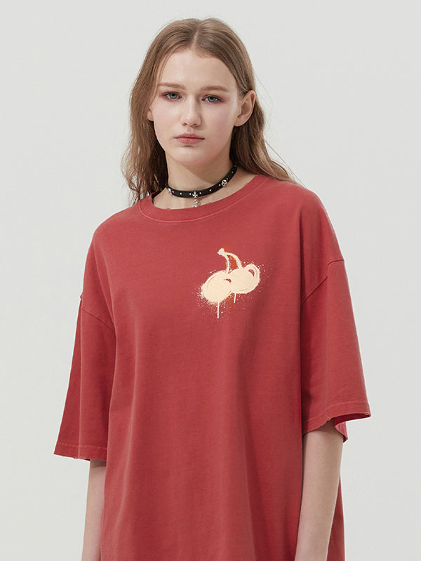 メルティングチェリーピグメントウォッシングTシャツ【ホワイト】