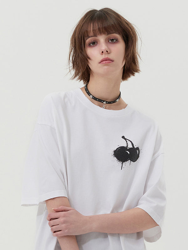 メルティングチェリーピグメントウォッシングTシャツ【ホワイト】