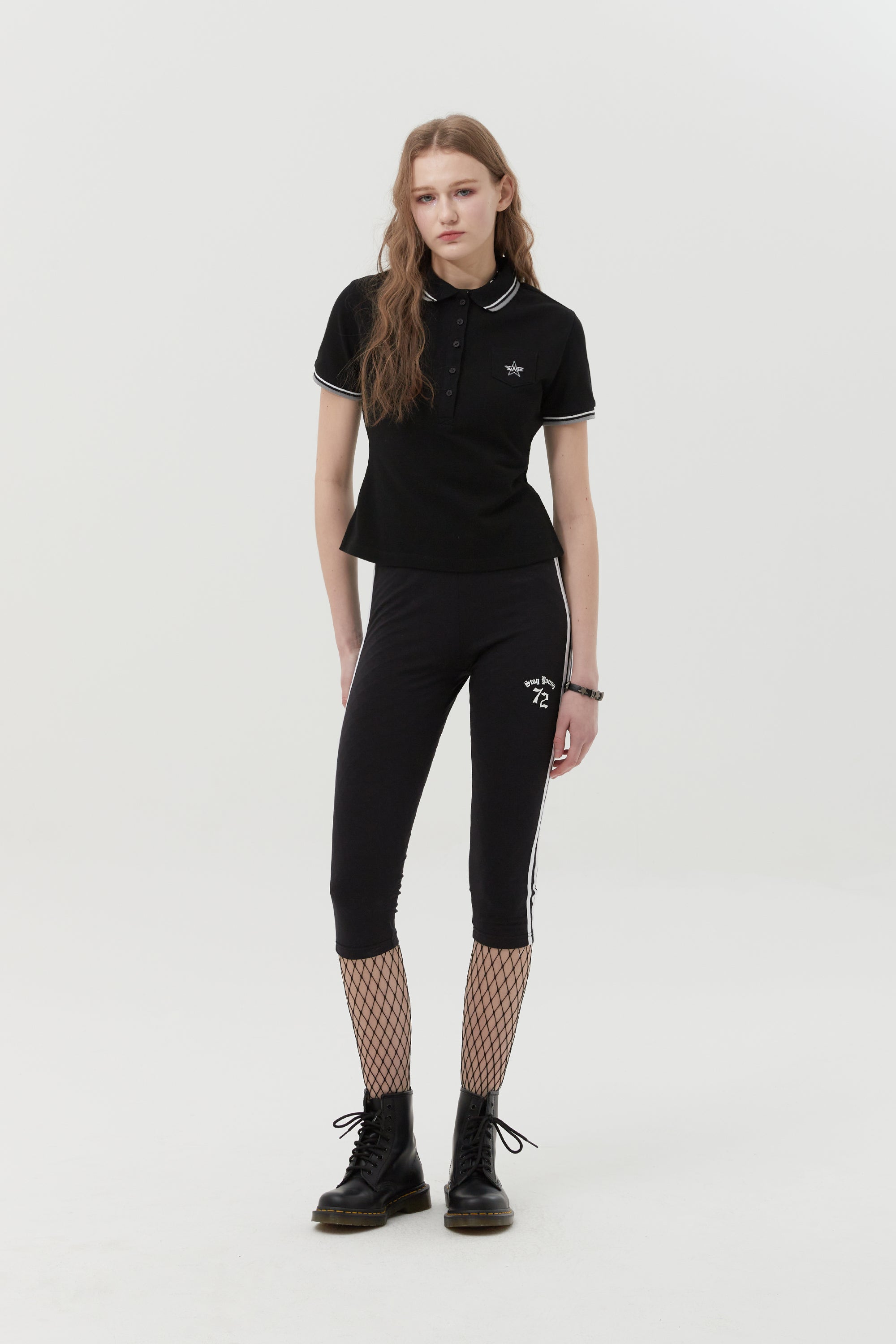 ボタンポイントスリムフィットカラーTシャツ【アイボリー】