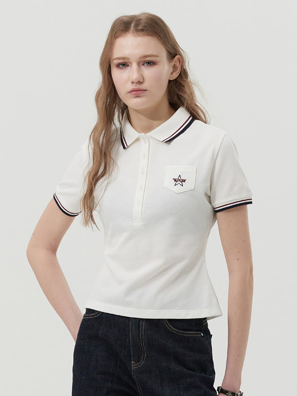 ボタンポイントスリムフィットカラーTシャツ【アイボリー】