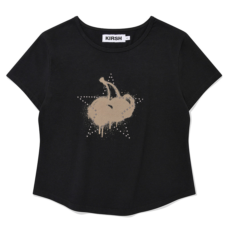 メルティングチェリープリンテッドクロップTシャツ【レッド】