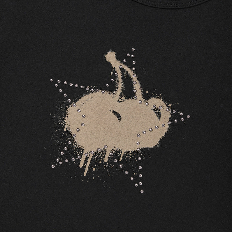 メルティングチェリープリンテッドクロップTシャツ【レッド】