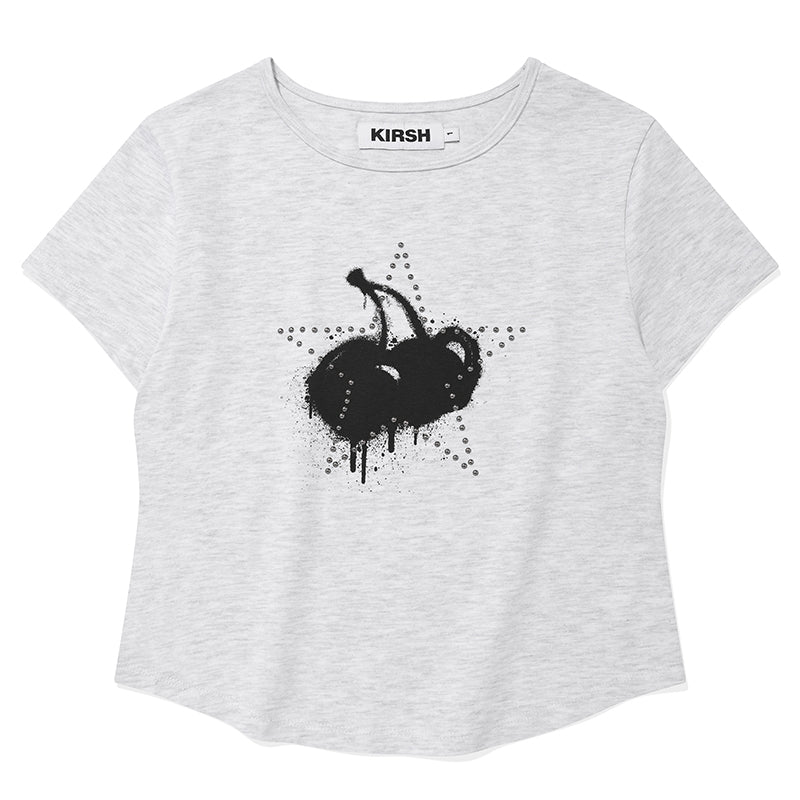 メルティングチェリープリンテッドクロップTシャツ【レッド】