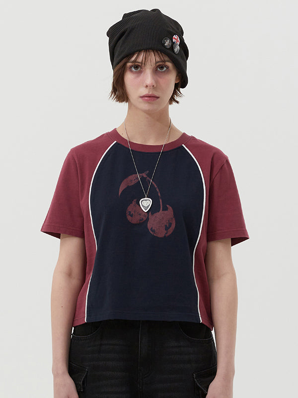 カラーブロックラグランTシャツ【ネイビー】