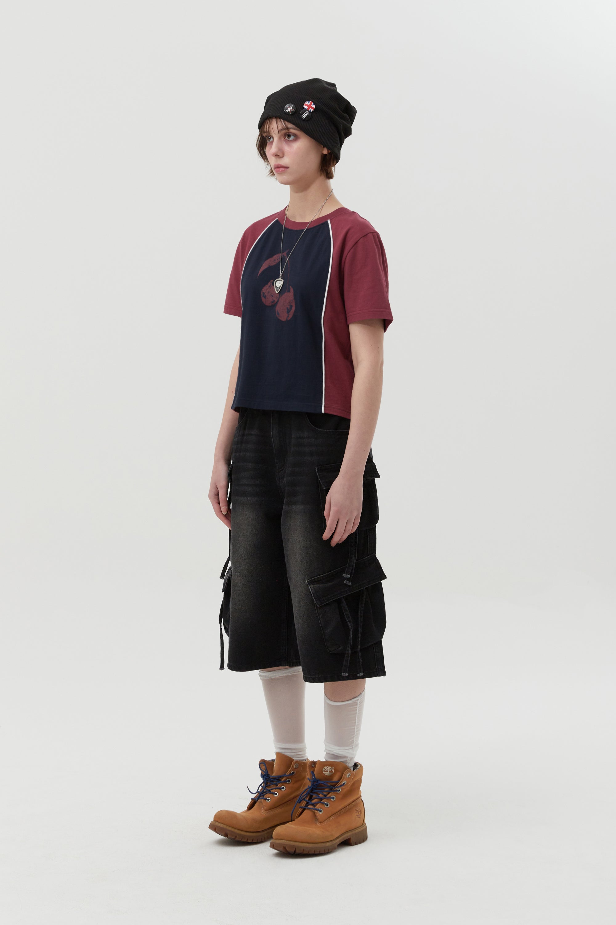 カラーブロックラグランTシャツ【ネイビー】