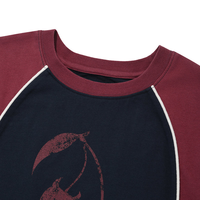 カラーブロックラグランTシャツ【ネイビー】