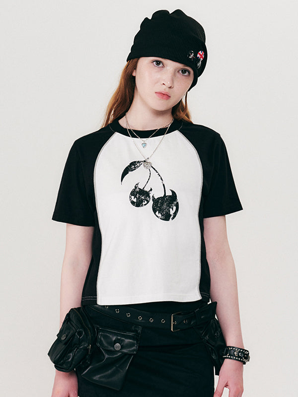 カラーブロックラグランTシャツ【ネイビー】