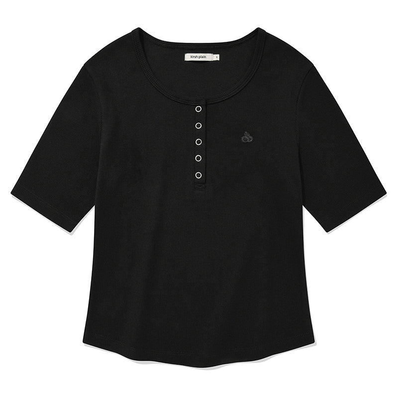 KIRSHプレーンスリムフィットヘンリーネックTシャツ【アイボリー】