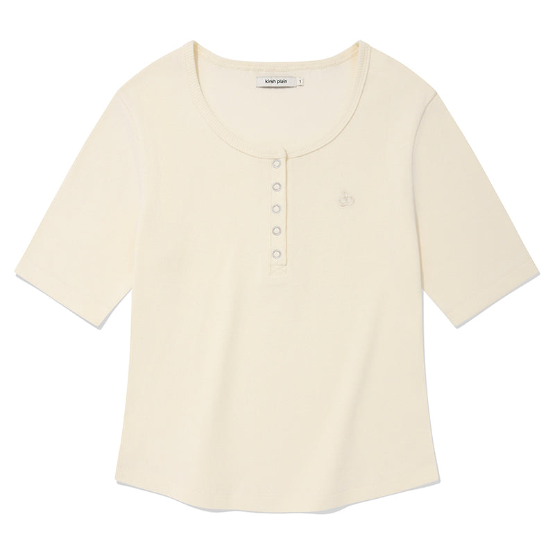 KIRSHプレーンスリムフィットヘンリーネックTシャツ【アイボリー】