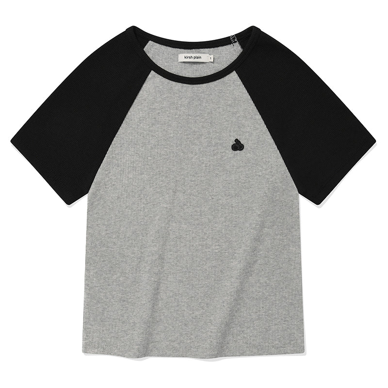 KIRSHプレーンプレーンカラーミックスラグランクロップ Tシャツ【メランジグレー】
