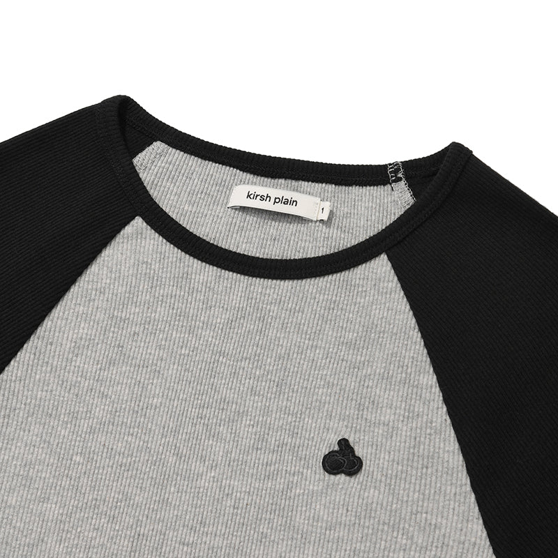 KIRSHプレーンプレーンカラーミックスラグランクロップ Tシャツ【メランジグレー】