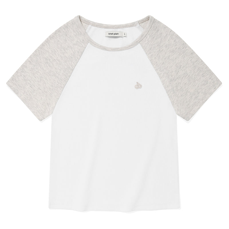 KIRSHプレーンプレーンカラーミックスラグランクロップ Tシャツ【メランジグレー】
