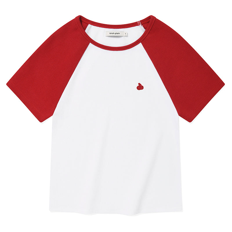 KIRSHプレーンプレーンカラーミックスラグランクロップ Tシャツ【メランジグレー】
