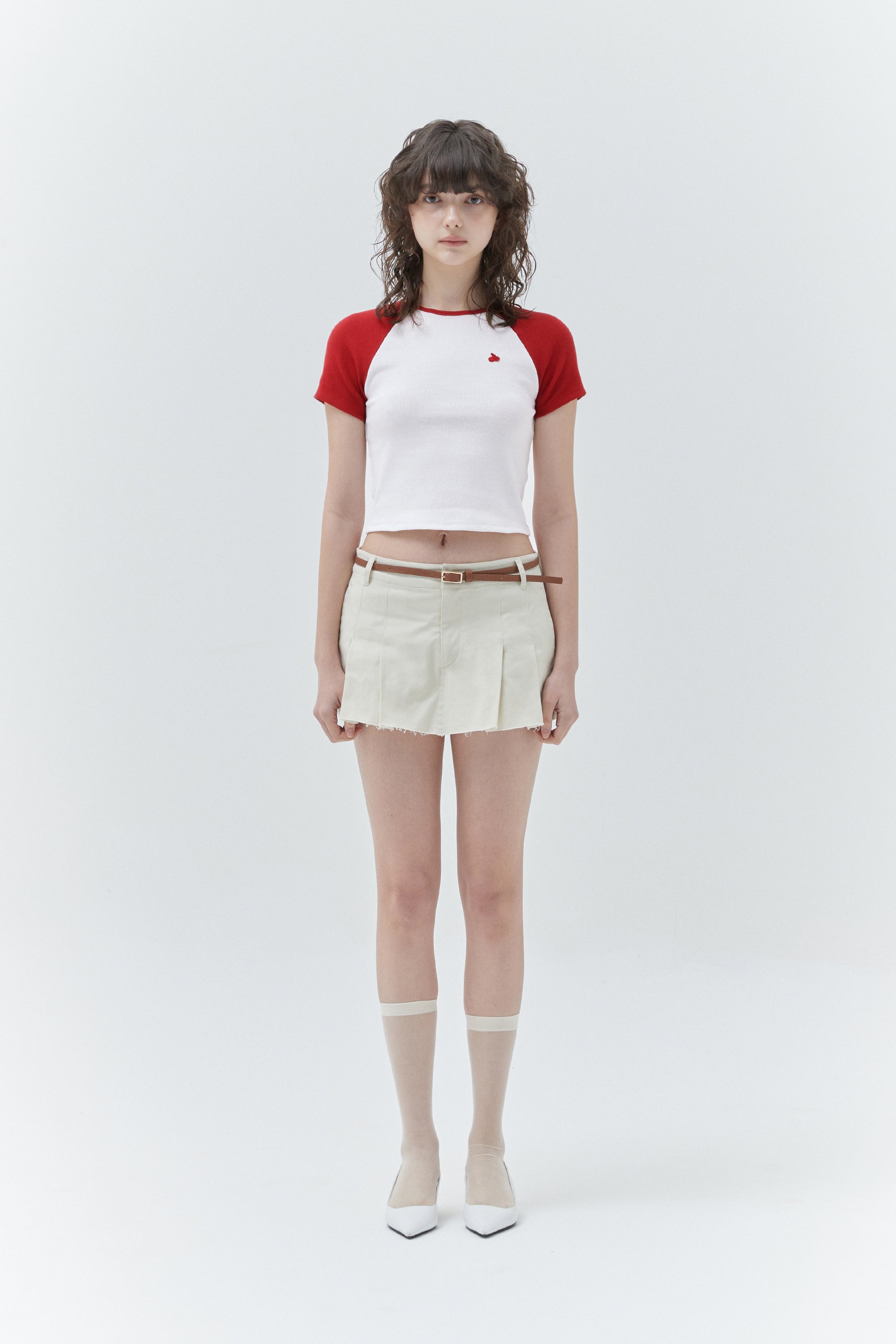 KIRSHプレーンプレーンカラーミックスラグランクロップ Tシャツ【メランジグレー】