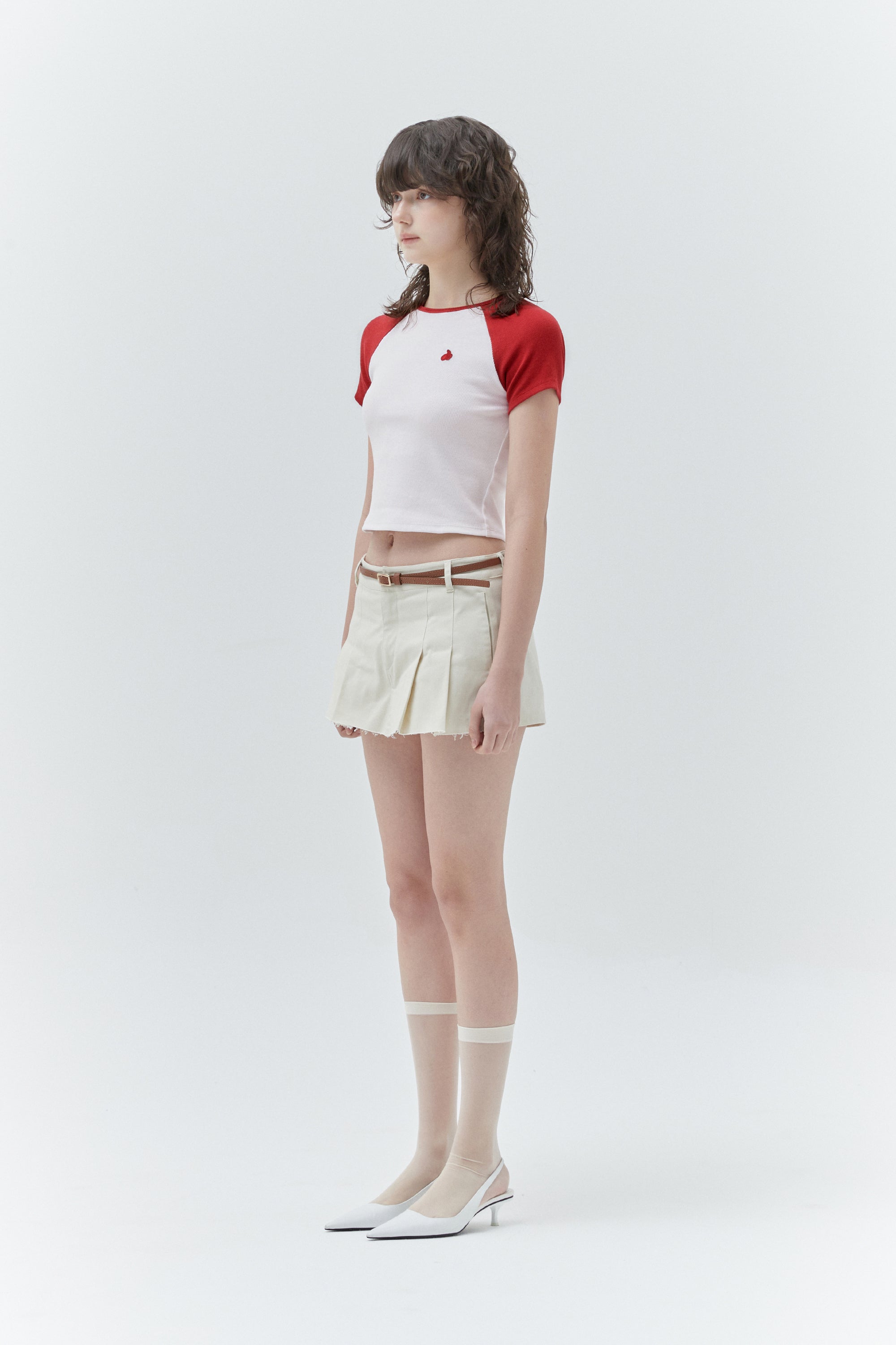 KIRSHプレーンプレーンカラーミックスラグランクロップ Tシャツ【メランジグレー】