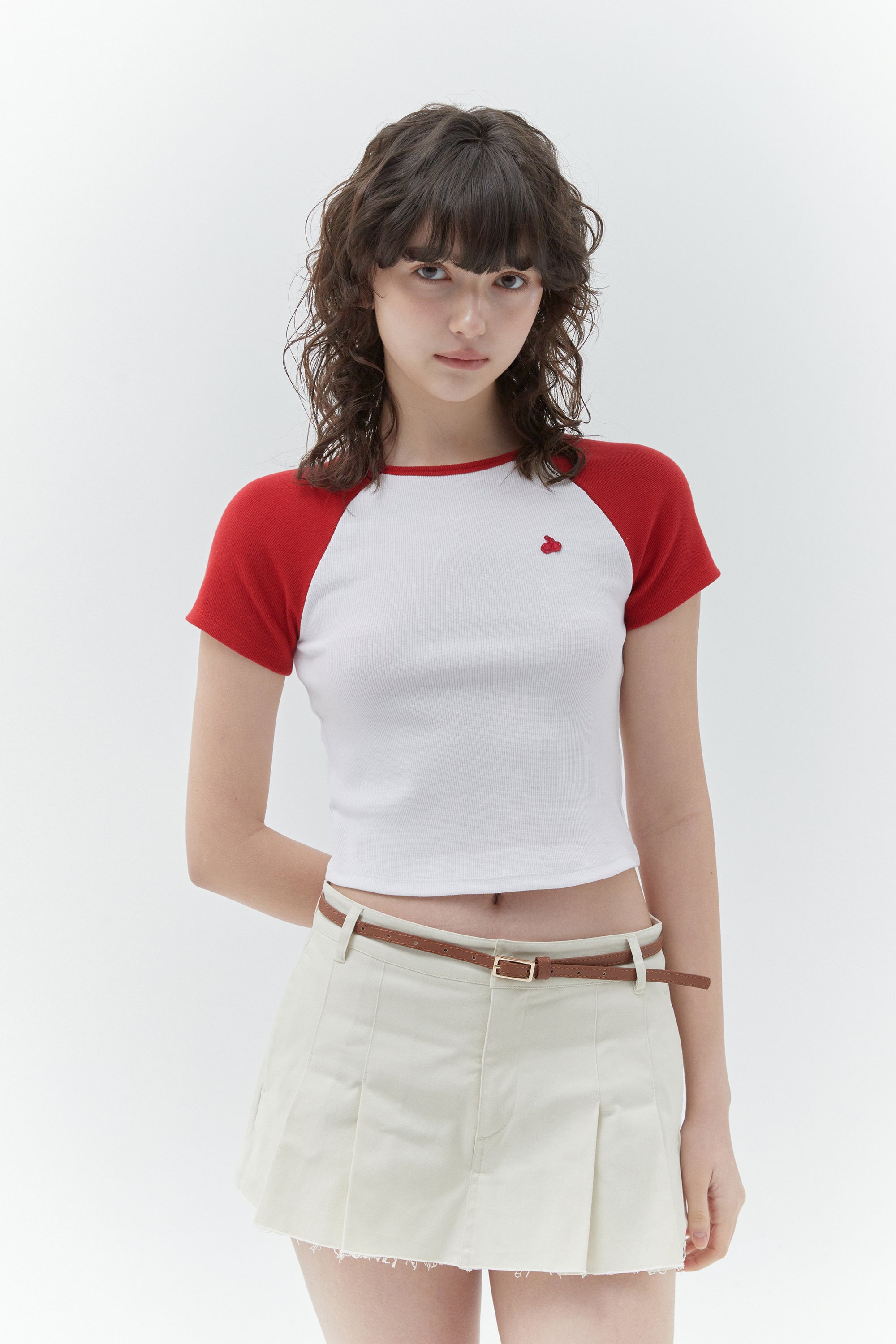 KIRSHプレーンプレーンカラーミックスラグランクロップ Tシャツ【メランジグレー】