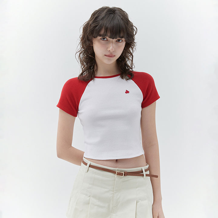 KIRSHプレーンプレーンカラーミックスラグランクロップ Tシャツ【メランジグレー】