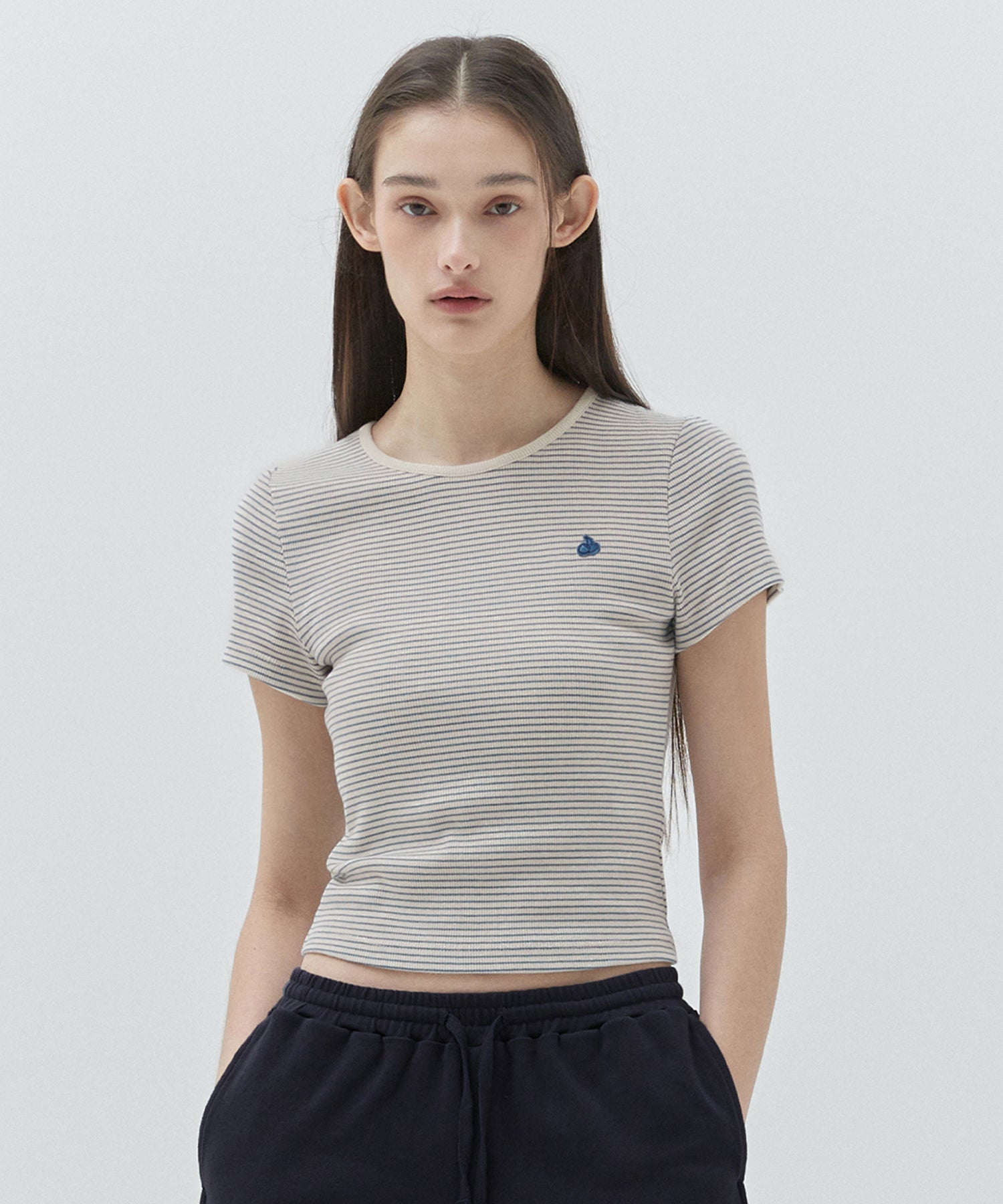 KIRSHプレーンスリムフィットストライプTシャツ【ピンク】