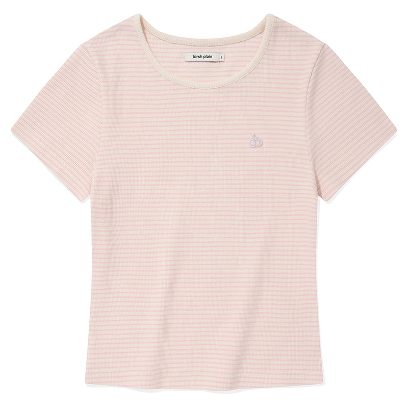 KIRSHプレーンスリムフィットストライプTシャツ【ピンク】